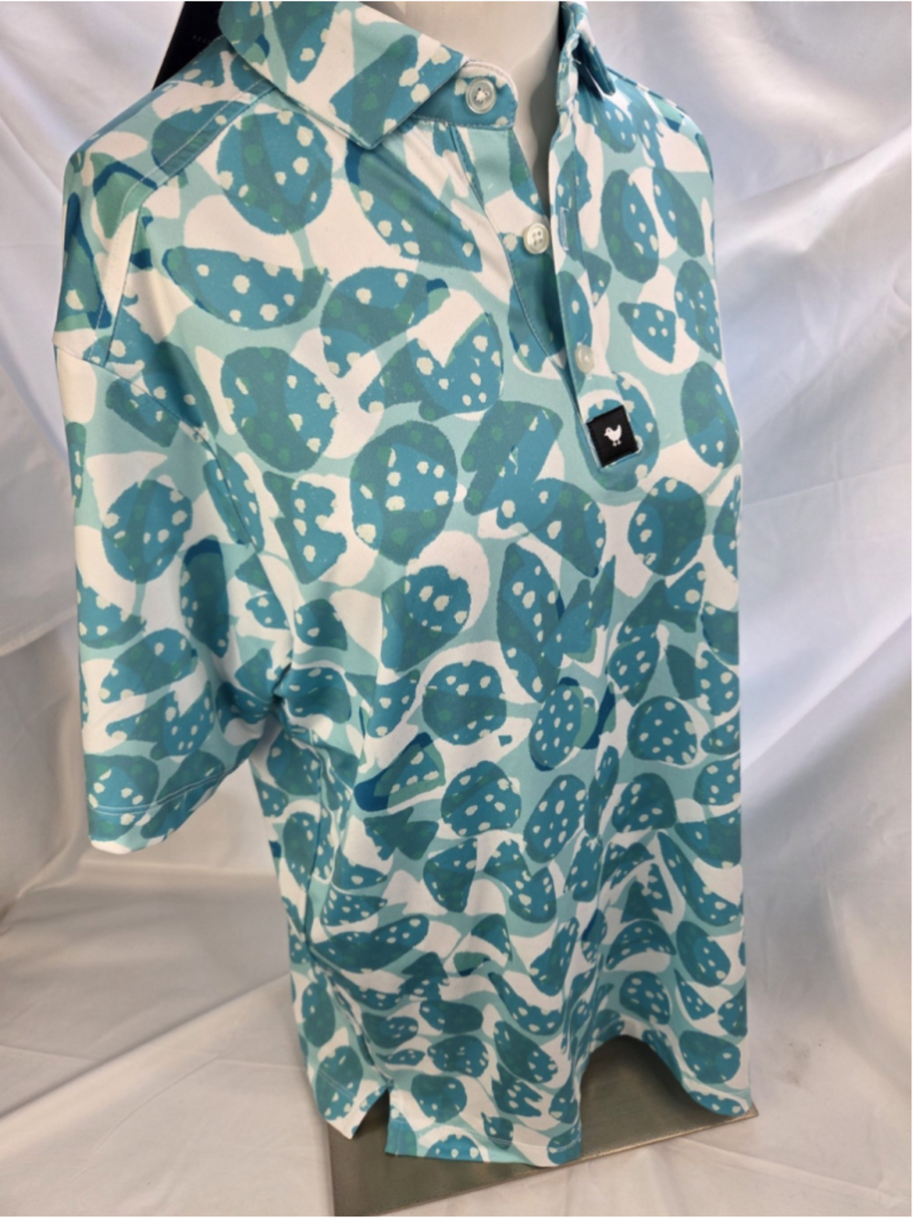 Bad Birdie New Women's Golf Polo Shirt "Bam Bam" Blue Print Small NWT #1201 - Picture 6 of 6